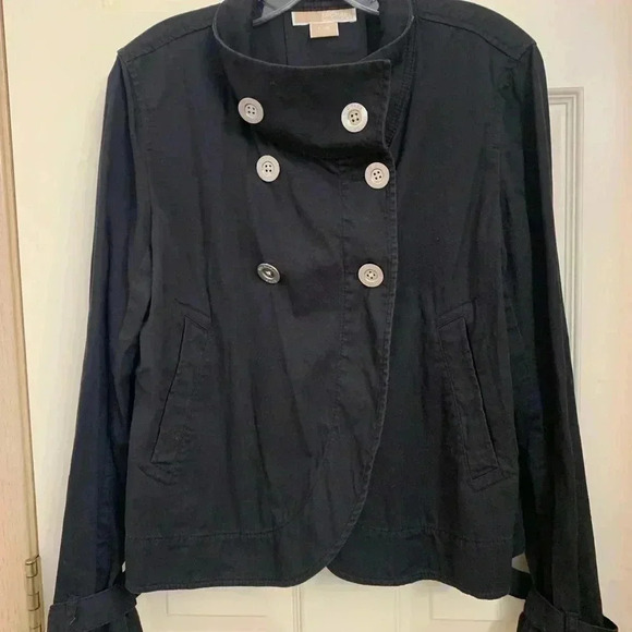 Michael Kors Women's Utility Jacket 6 Button Black Pockets Sleeve Buckle Size L - Picture 3 of 14